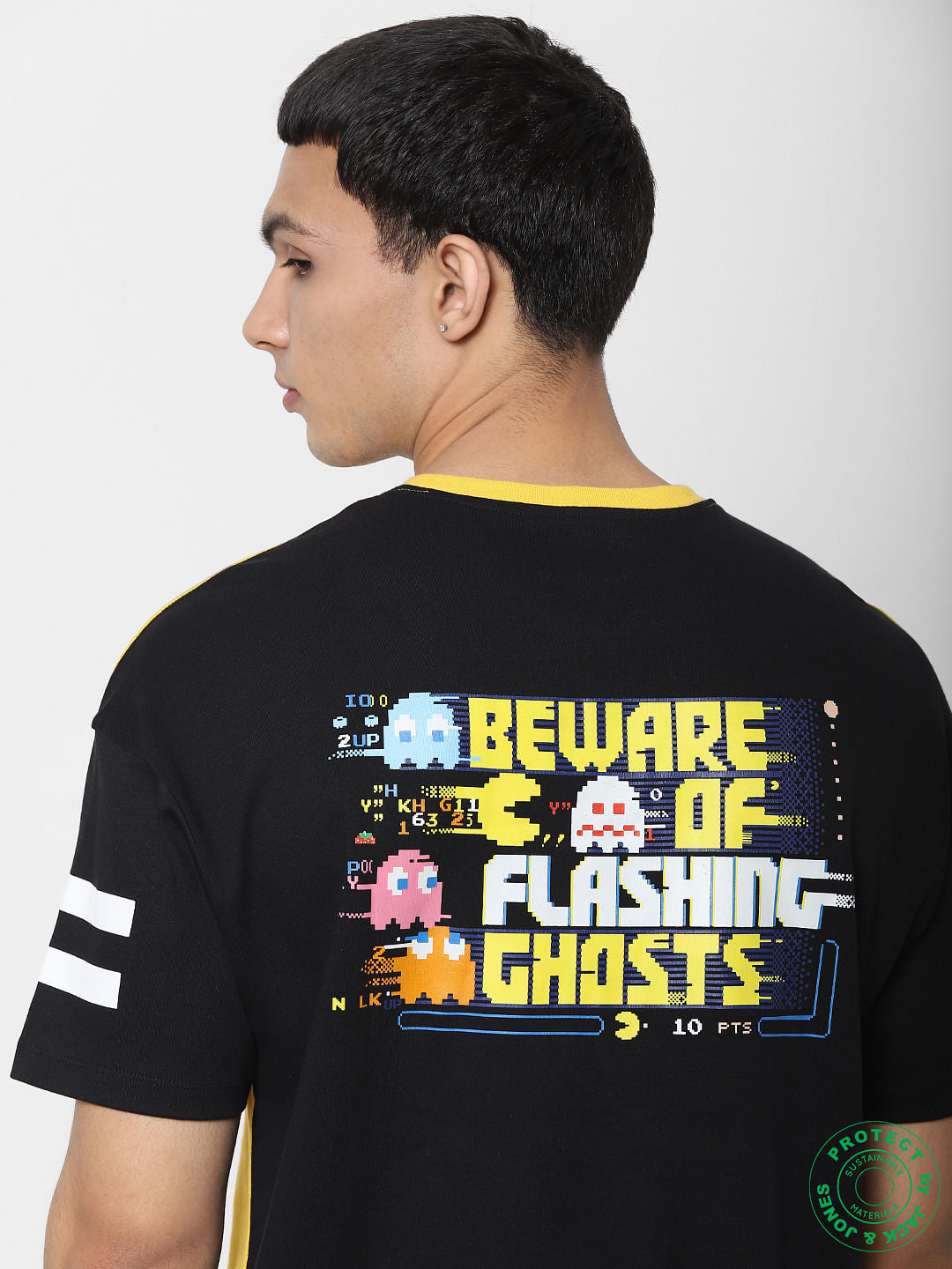 X PAC-MAN Yellow Graphic Print Crew Neck T-shirt