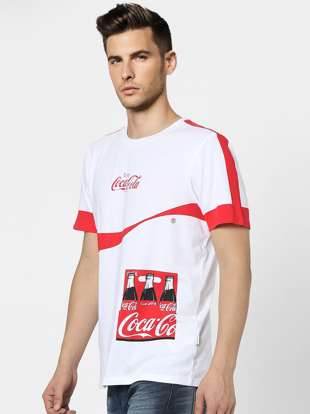 Coca Cola White Graphic Print Crew Neck T-shirt
