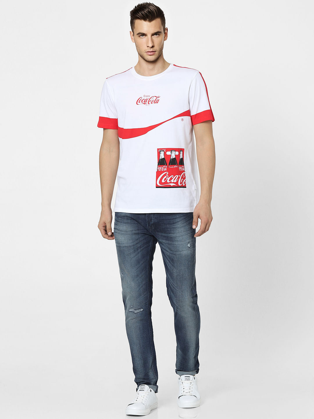 Coca Cola White Graphic Print Crew Neck T-shirt