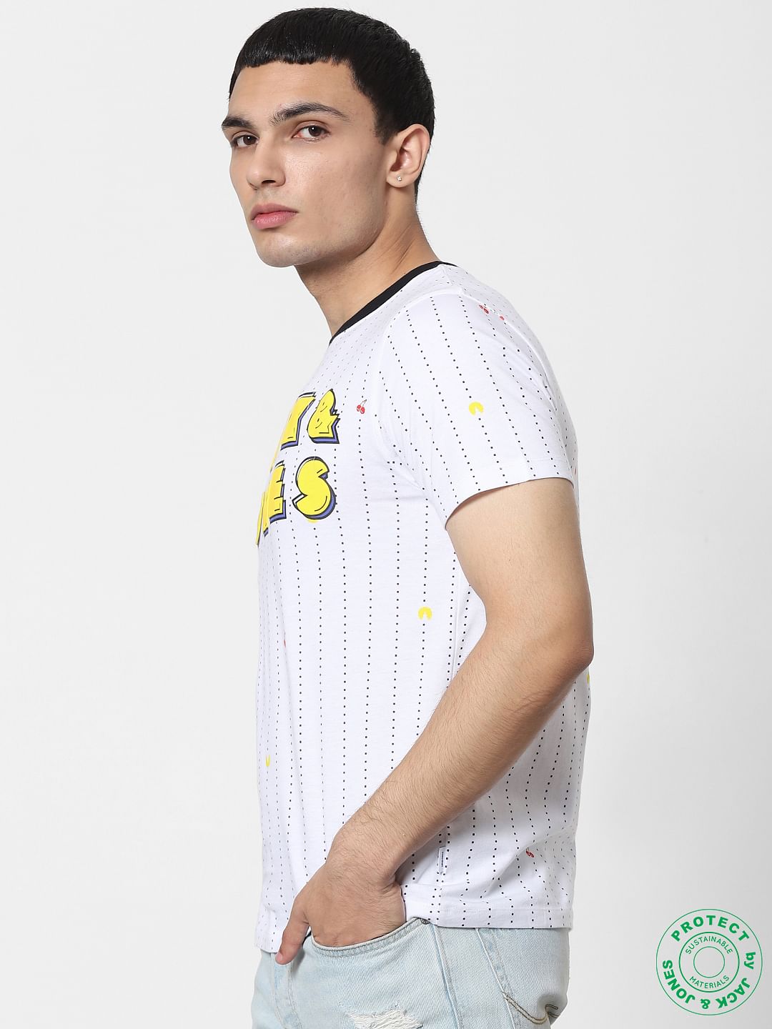 X PAC-MAN White Logo Print Crew Neck T-shirt - S