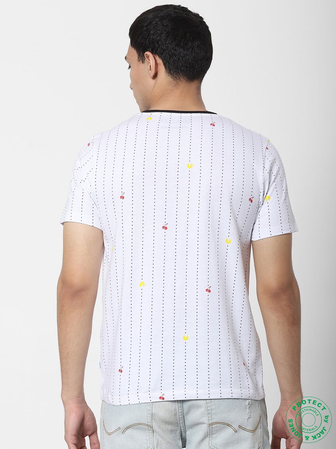 X PAC-MAN White Logo Print Crew Neck T-shirt