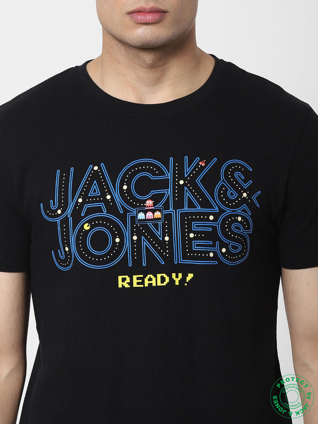 X PAC-MAN Black Logo Print Crew Neck T-shirt