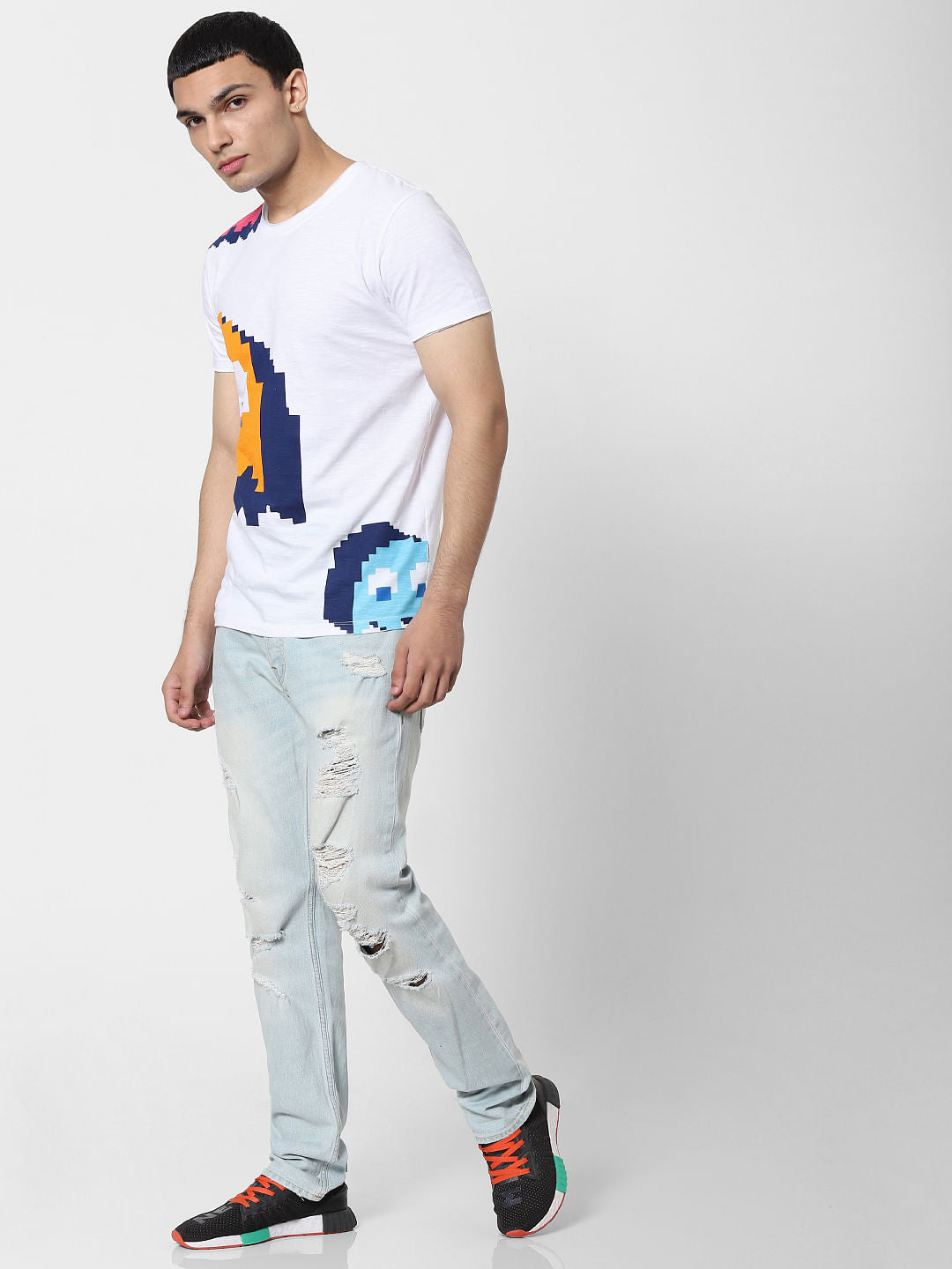 X PAC-MAN White Graphic Print Crew Neck T-shirt
