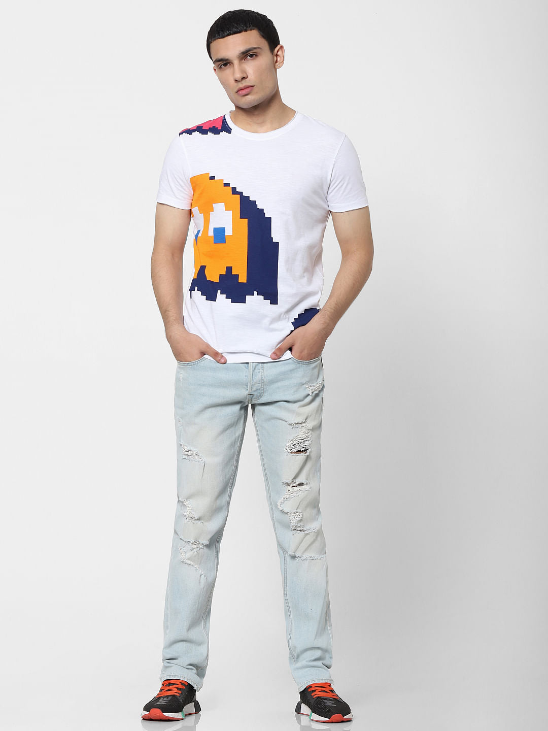 X PAC-MAN White Graphic Print Crew Neck T-shirt