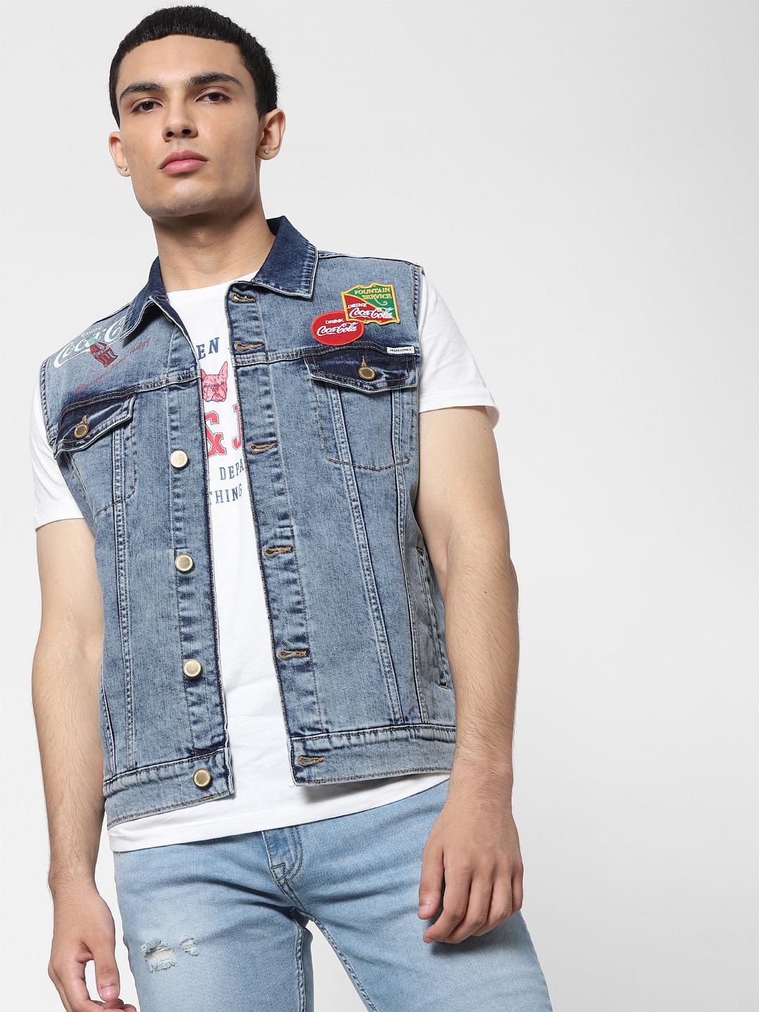 JACK&JONES | COCA COLA Blue Patch Print Denim Jacket - S