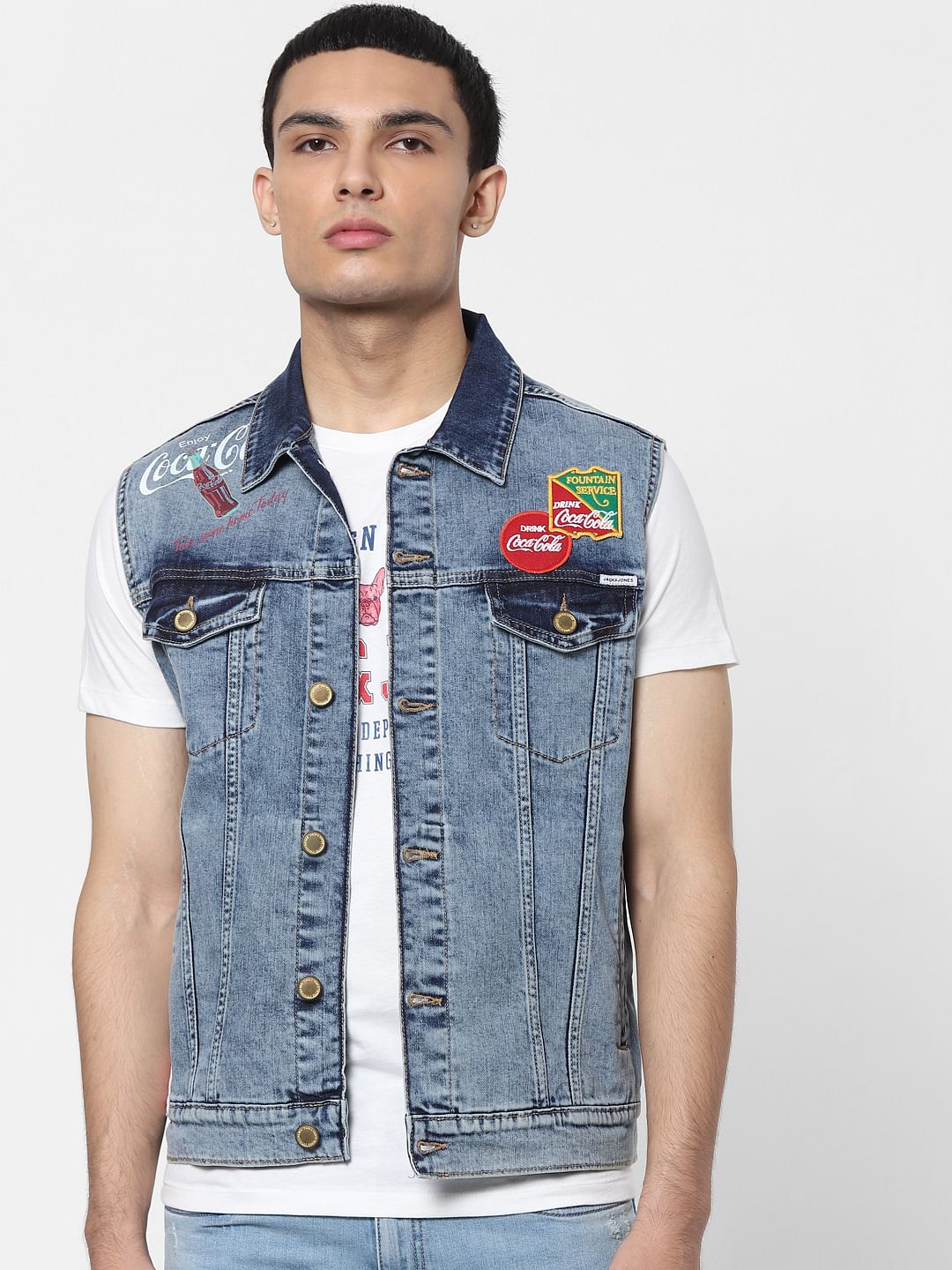 JACK&JONES | COCA COLA Blue Patch Print Denim Jacket