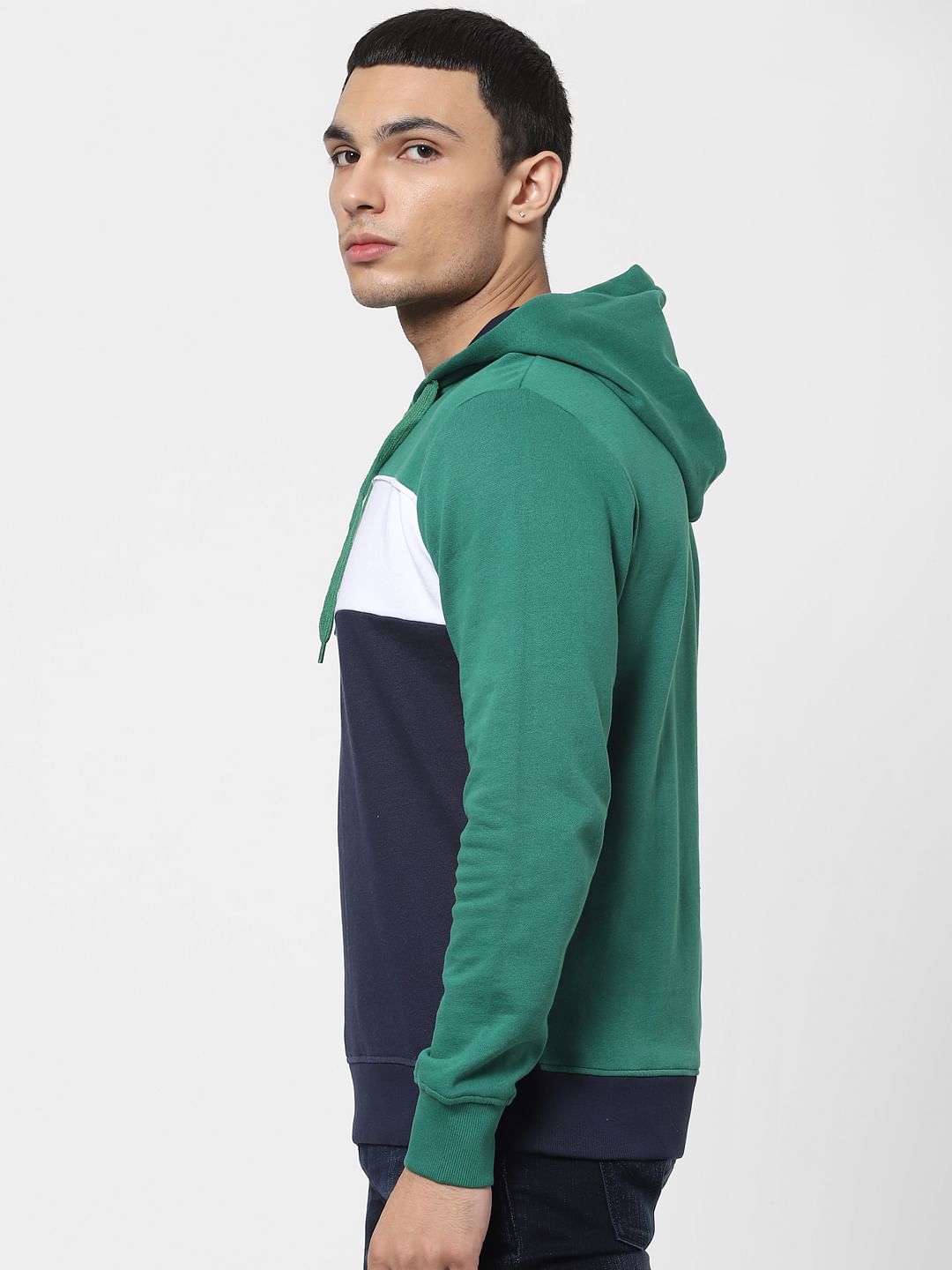 Green Colourblocked Hooded Sweatshirt