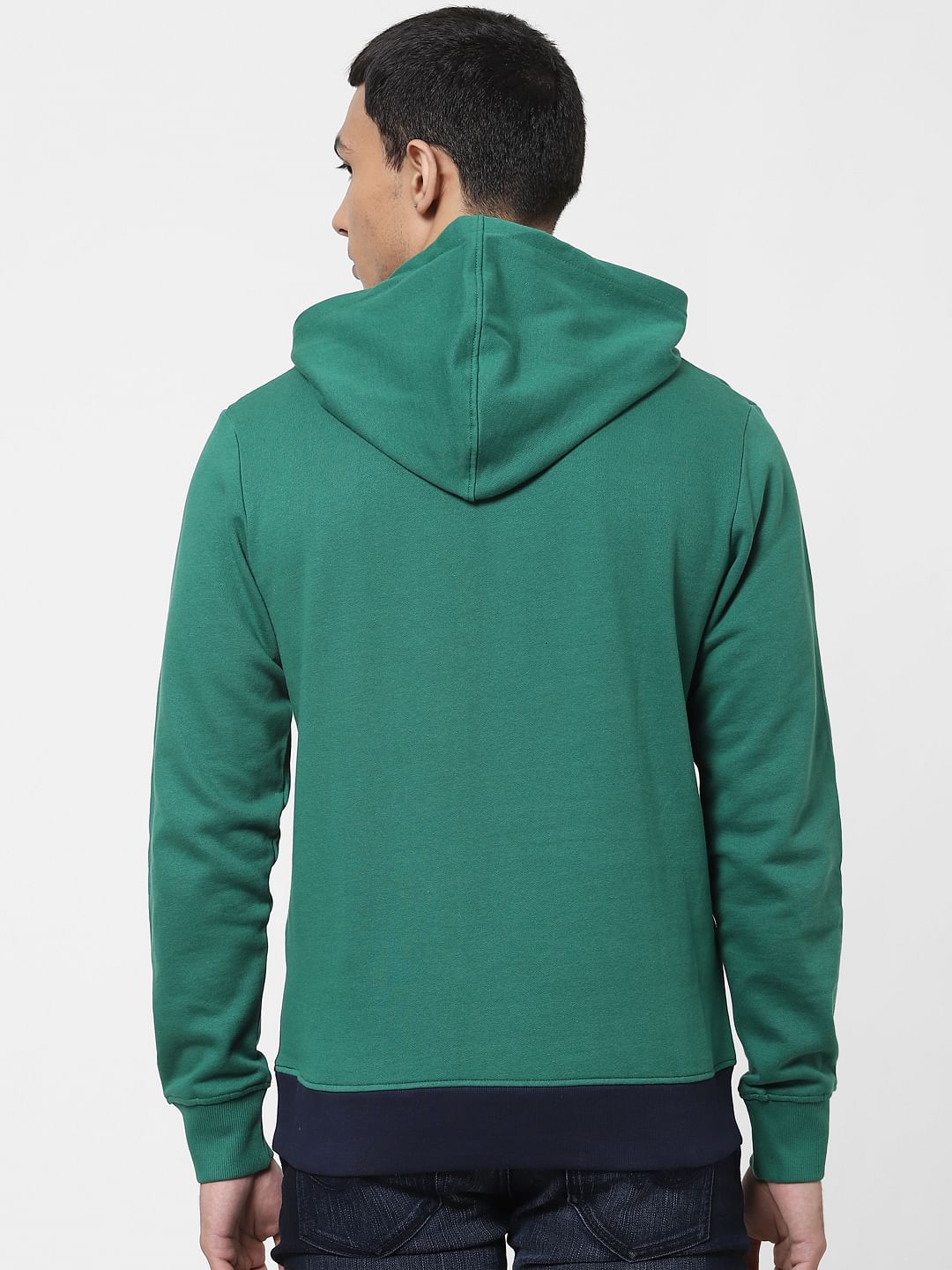 Green Colourblocked Hooded Sweatshirt