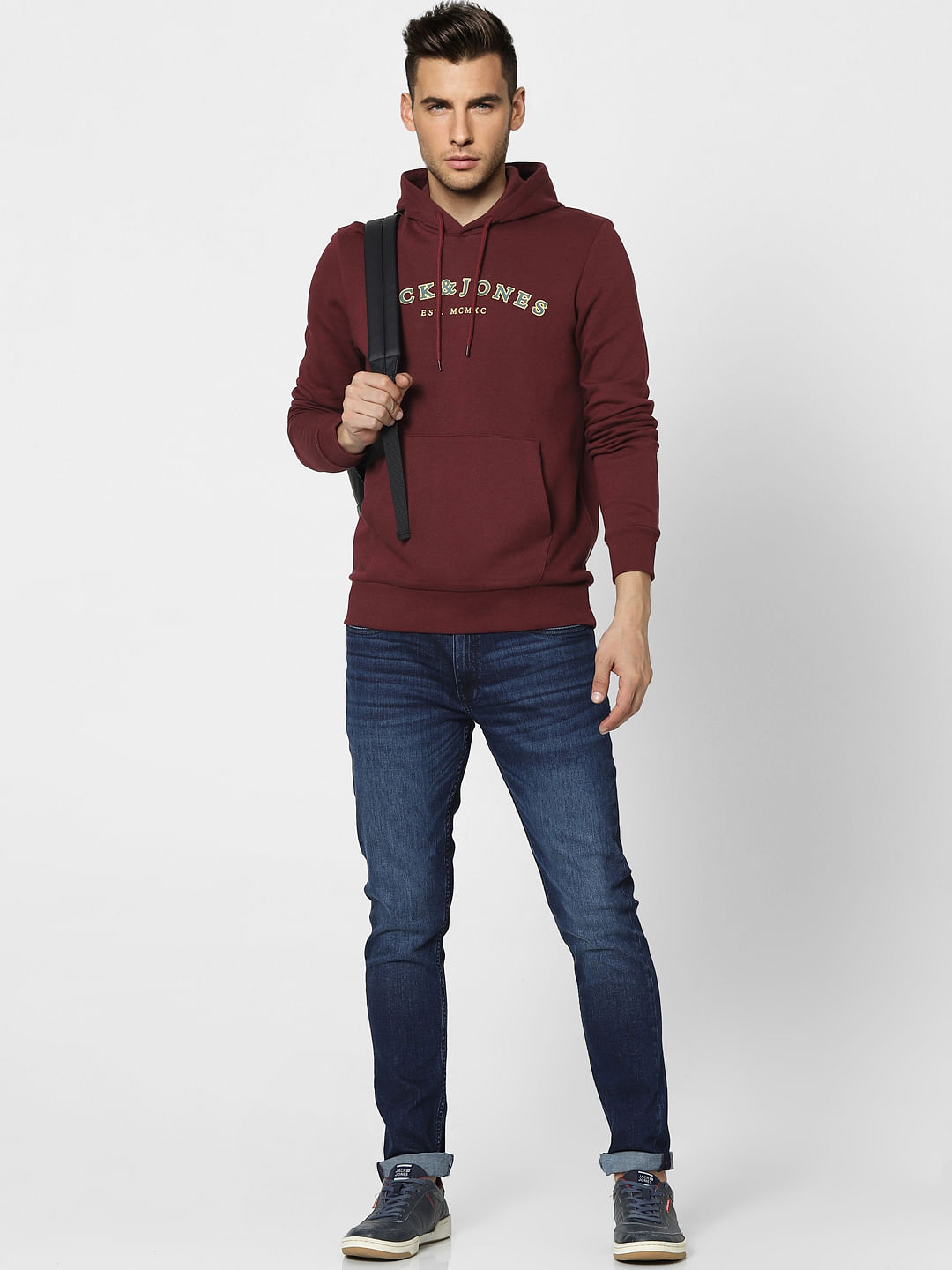 Maroon Logo Print Hooded Sweatshirt - S
