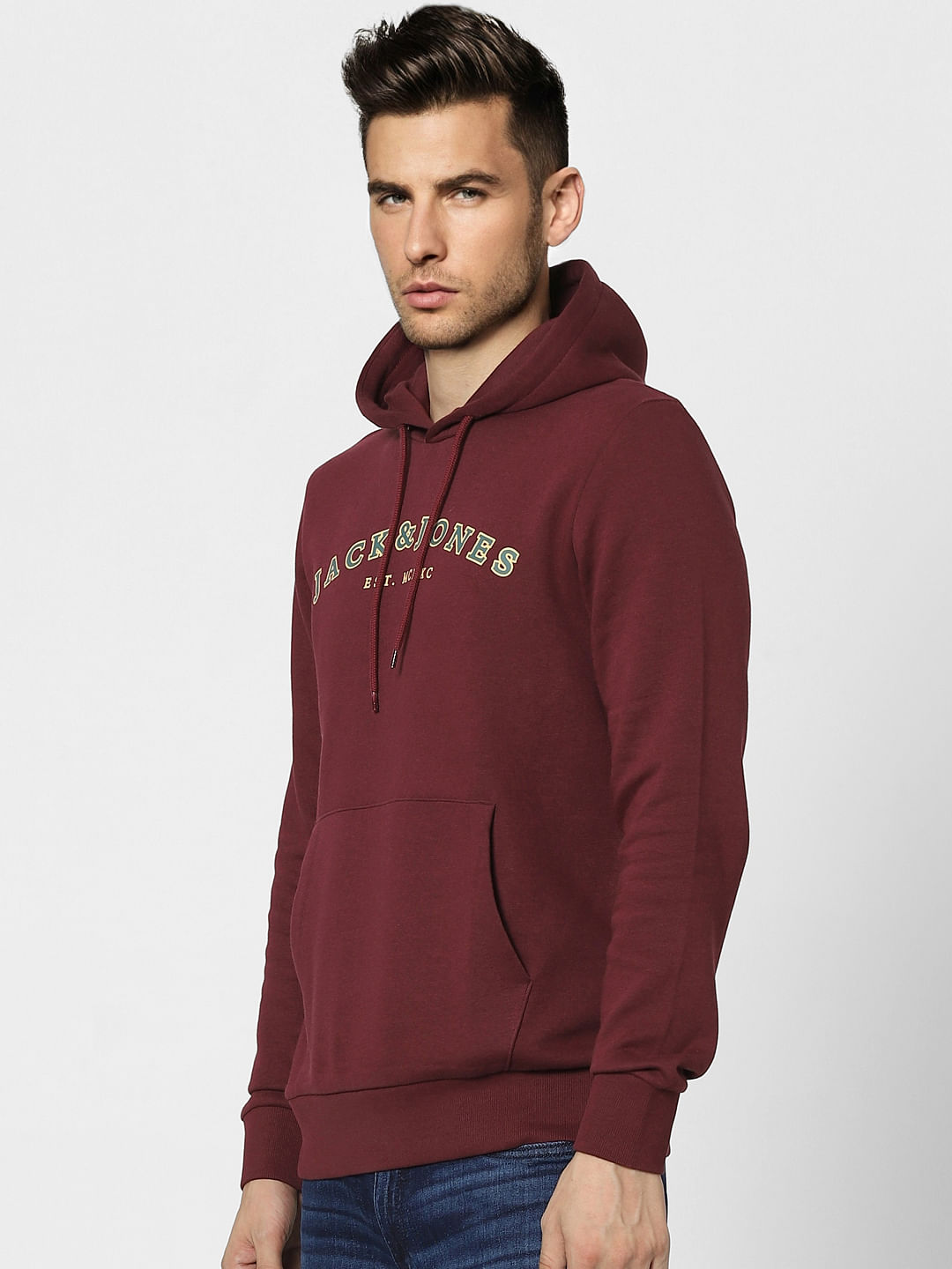 Maroon Logo Print Hooded Sweatshirt