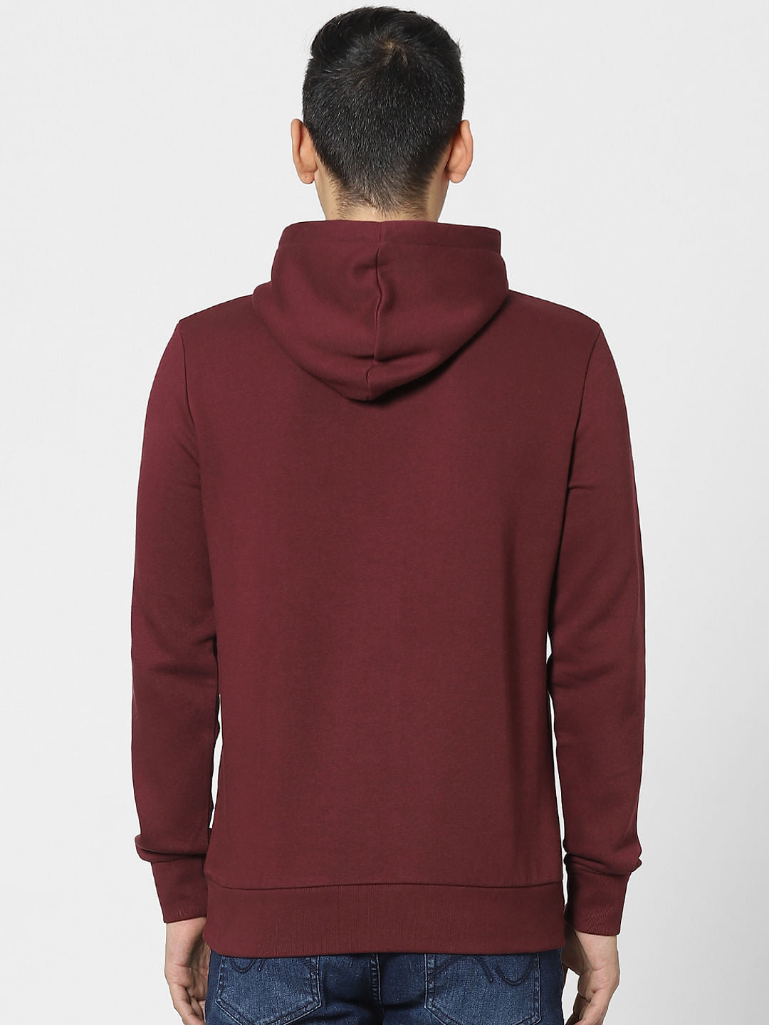 Maroon Logo Print Hooded Sweatshirt