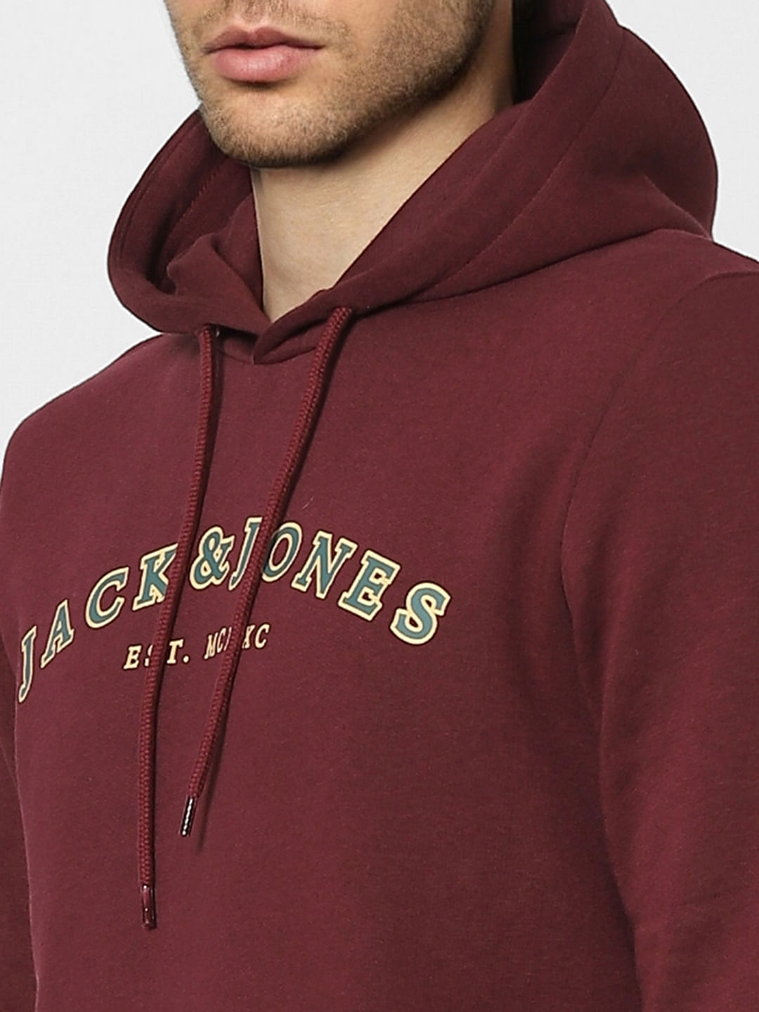 Maroon Logo Print Hooded Sweatshirt
