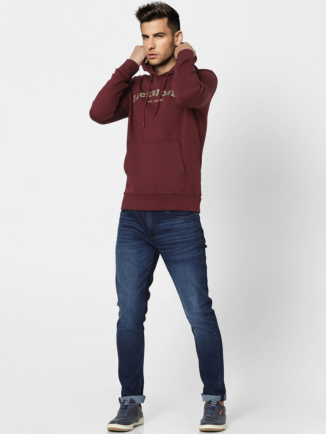 Maroon Logo Print Hooded Sweatshirt