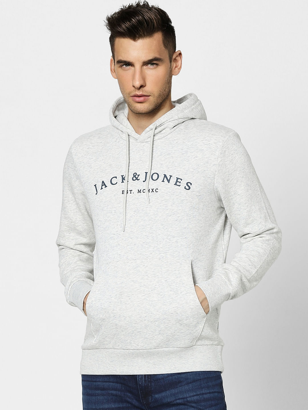 Grey Logo Print Hooded Sweatshirt