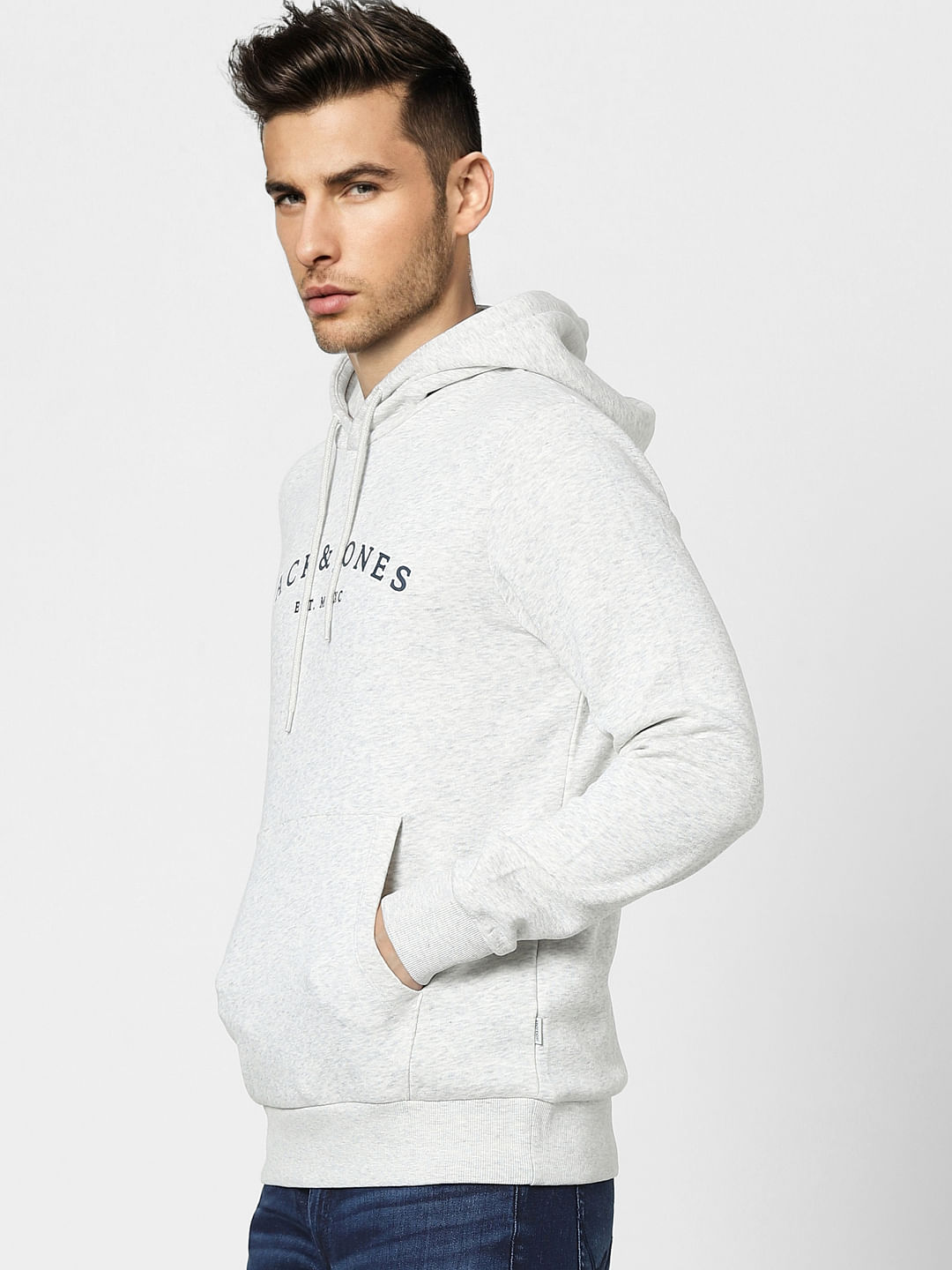 Grey Logo Print Hooded Sweatshirt