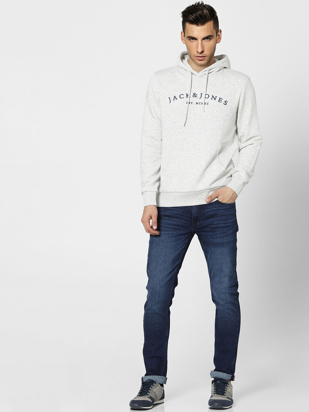 Grey Logo Print Hooded Sweatshirt
