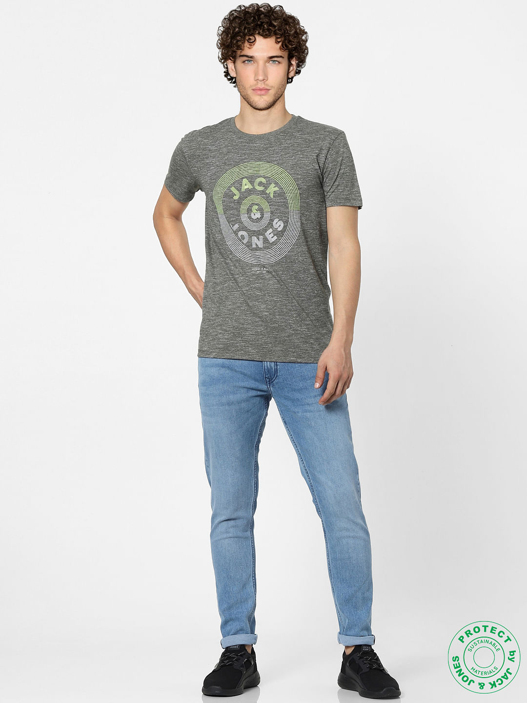 Green Printed Crew Neck T-shirt