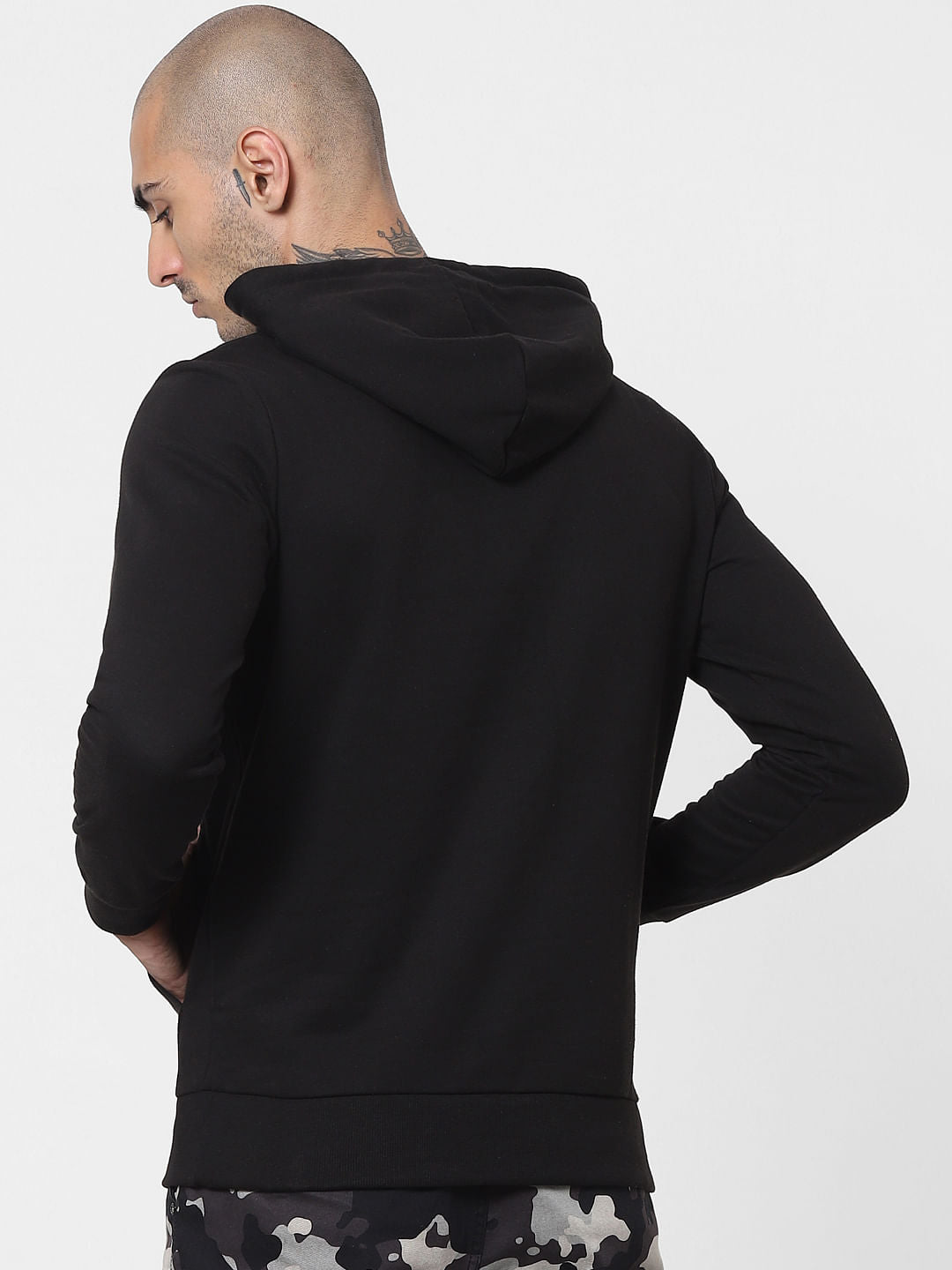 Black Logo Print Hooded Sweatshirt