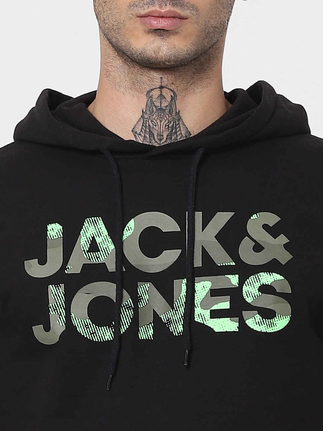 Black Logo Print Hooded Sweatshirt