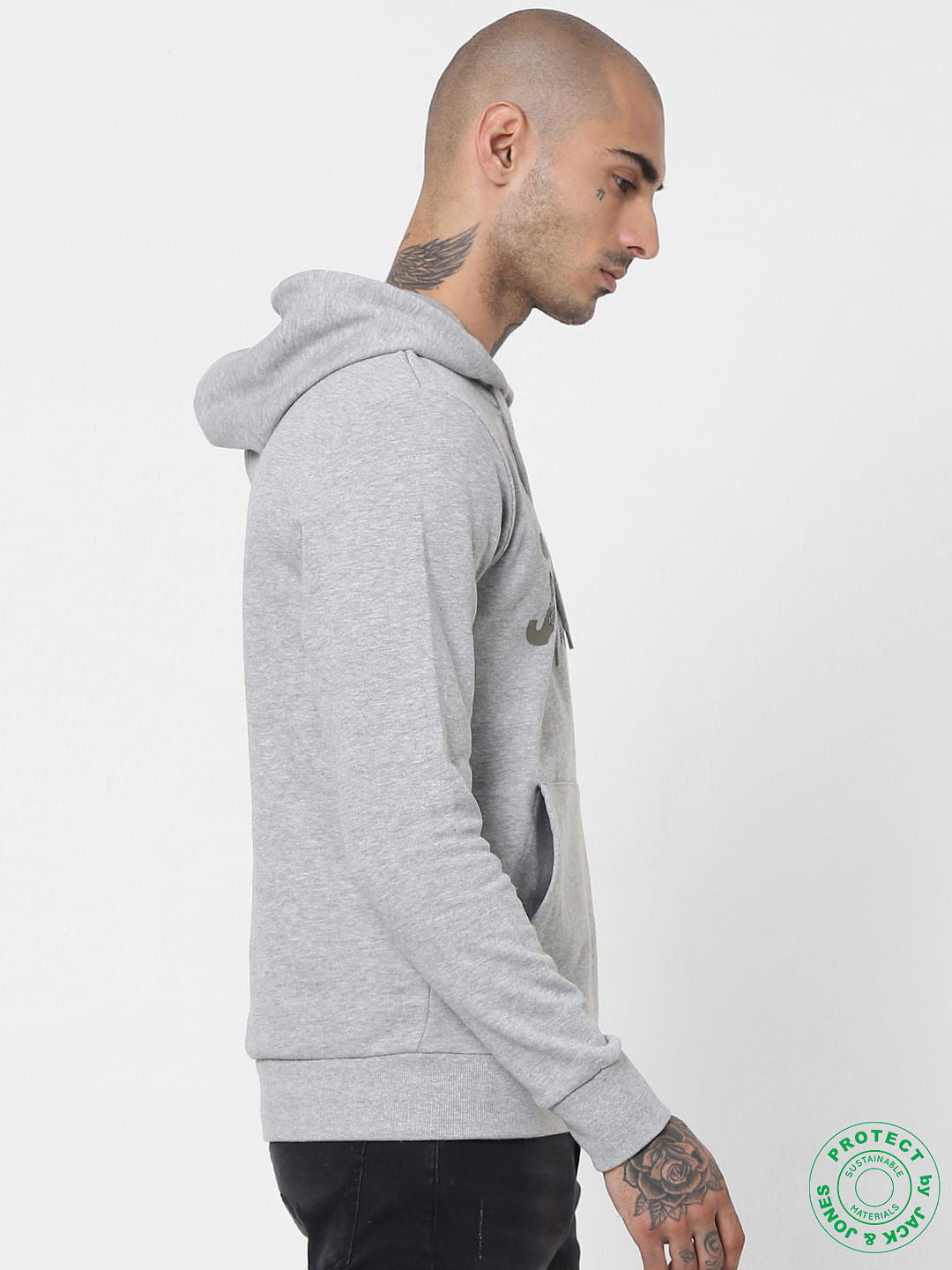 Grey Logo Print Hooded Sweatshirt