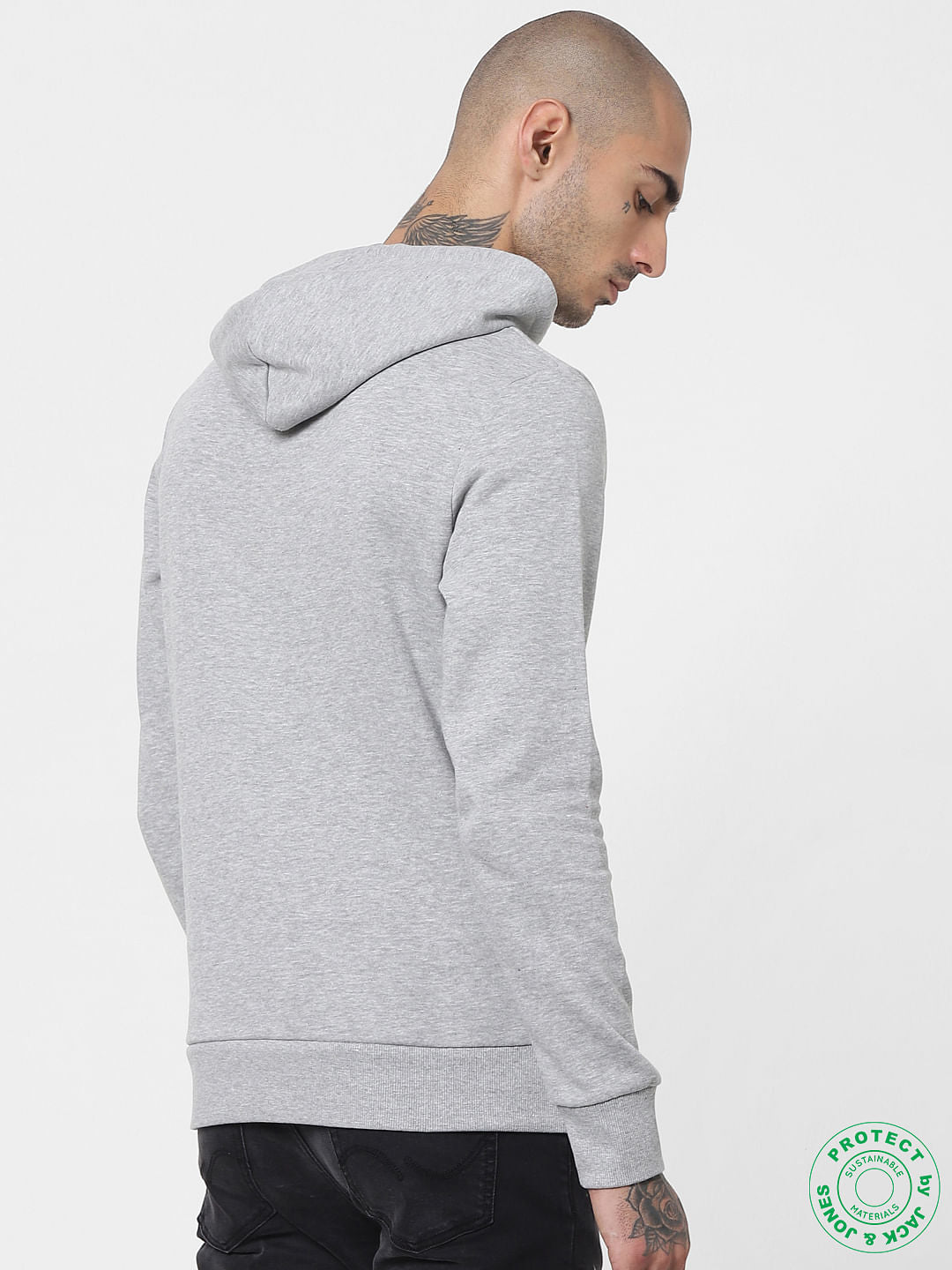 Grey Logo Print Hooded Sweatshirt
