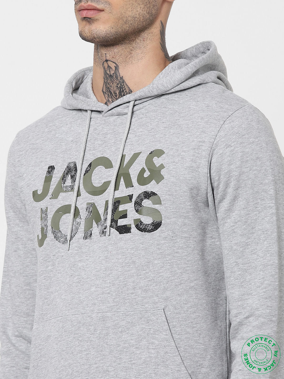 Grey Logo Print Hooded Sweatshirt