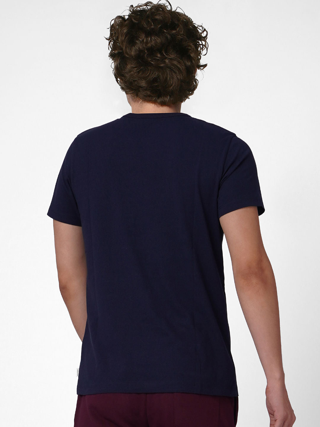 Navy Blue Logo Print Crew Neck T-shirt