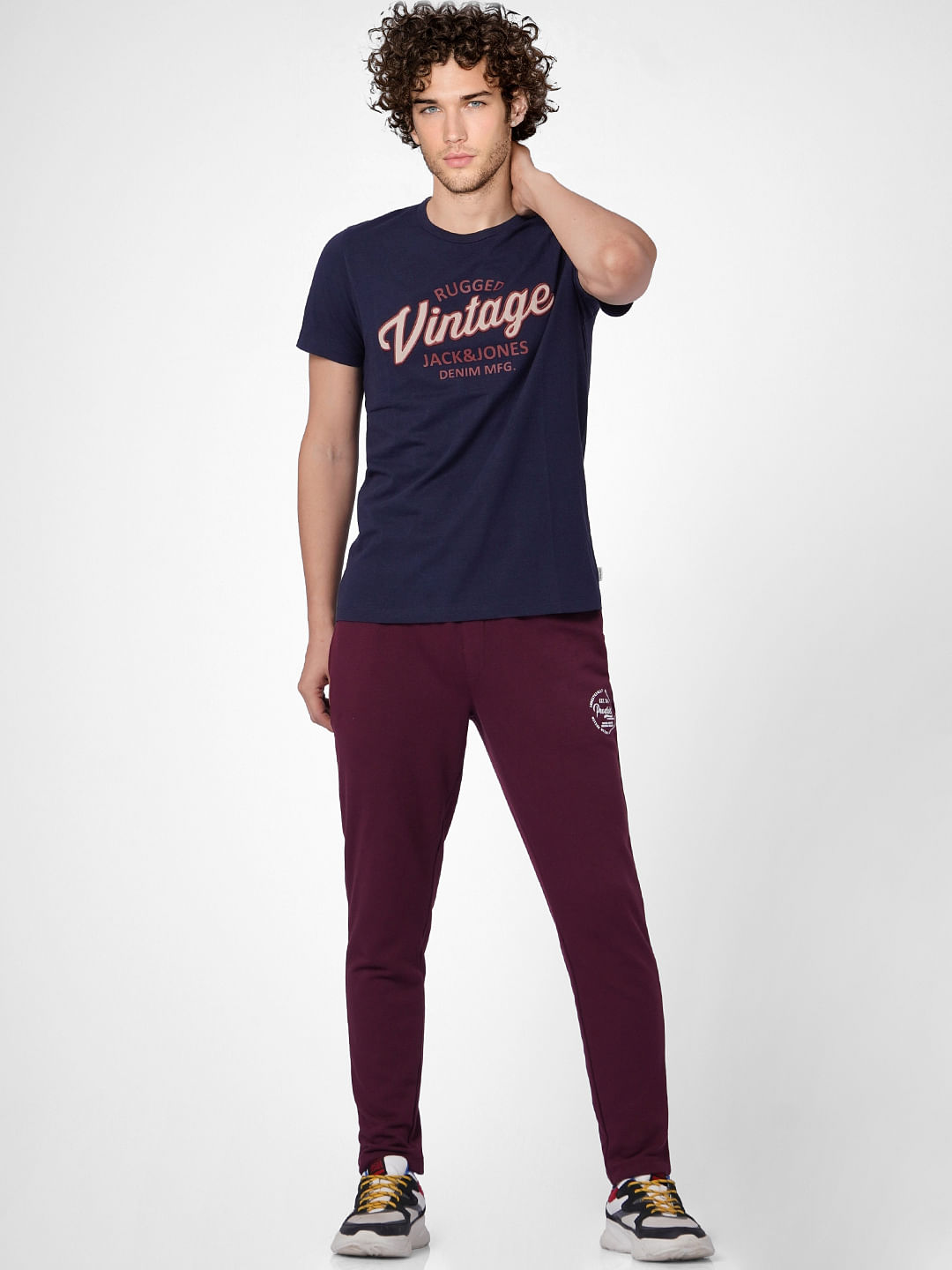 Navy Blue Logo Print Crew Neck T-shirt