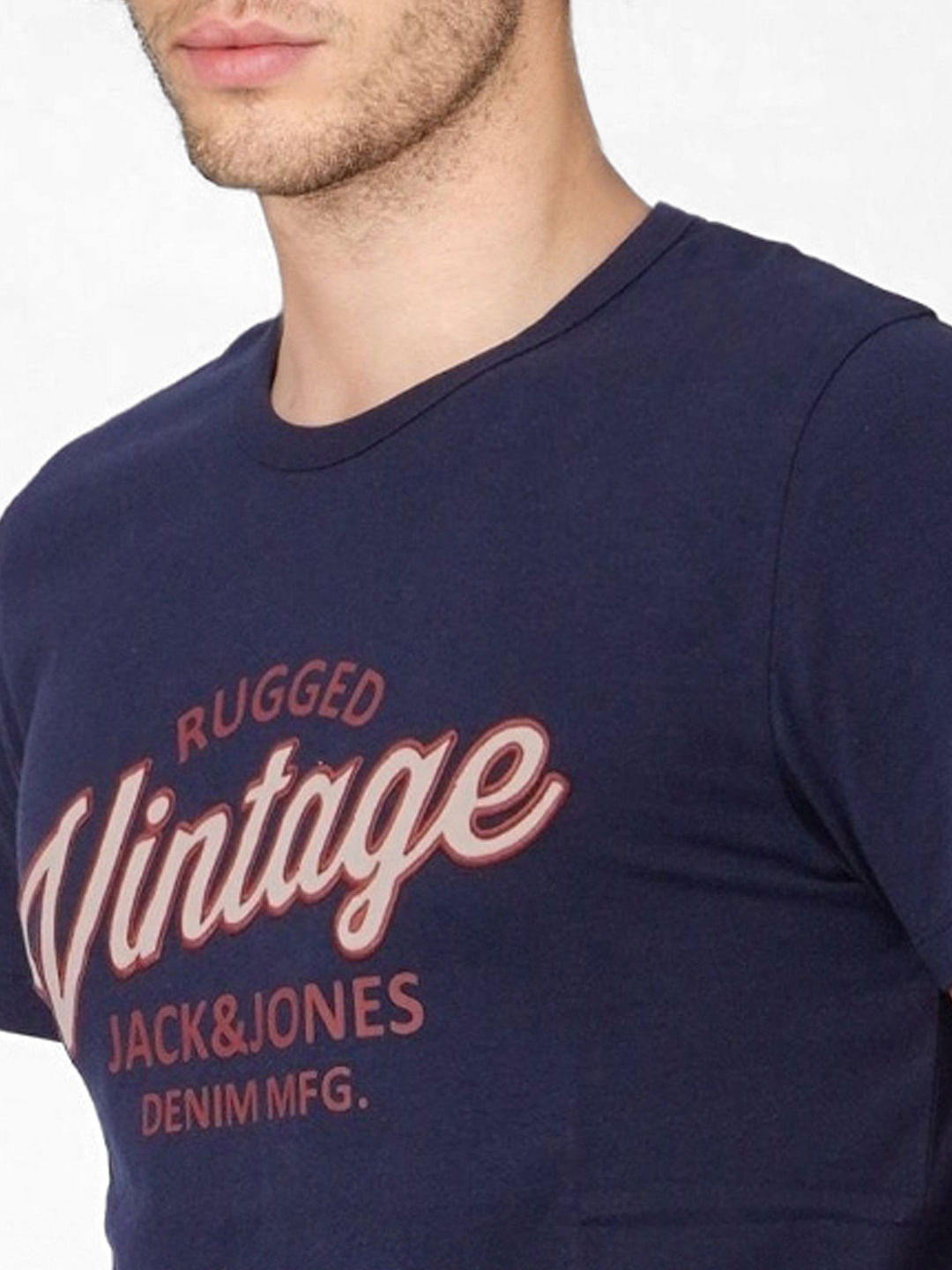 Navy Blue Logo Print Crew Neck T-shirt