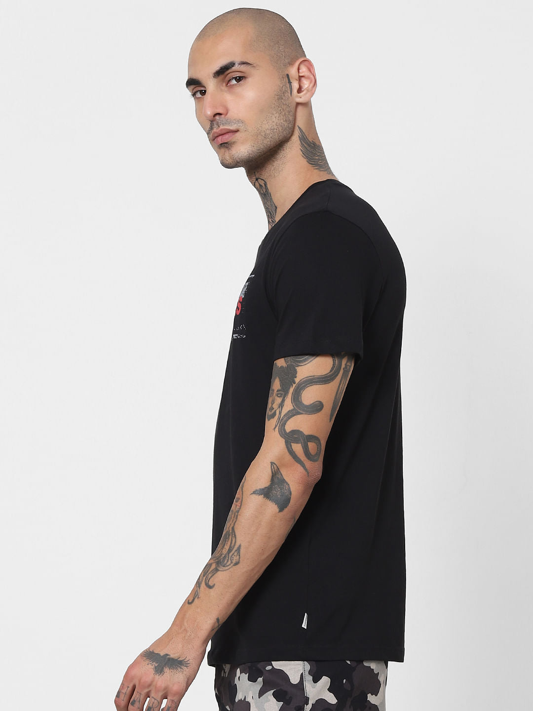 Black Logo Print Crew Neck T-shirt