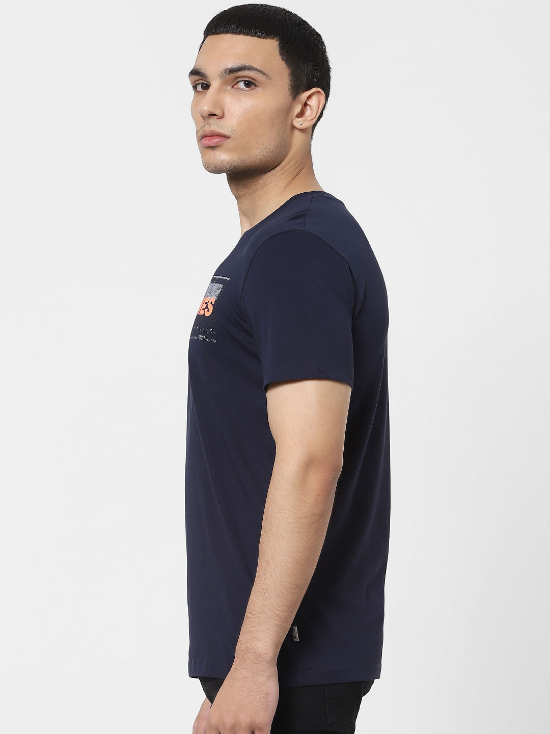 Blue Logo Print Crew Neck T-shirt