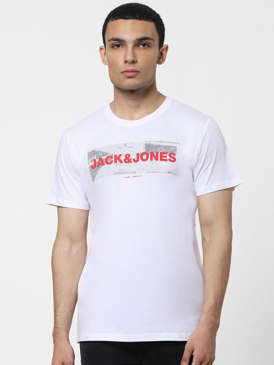 White Logo Print Crew Neck T-shirt