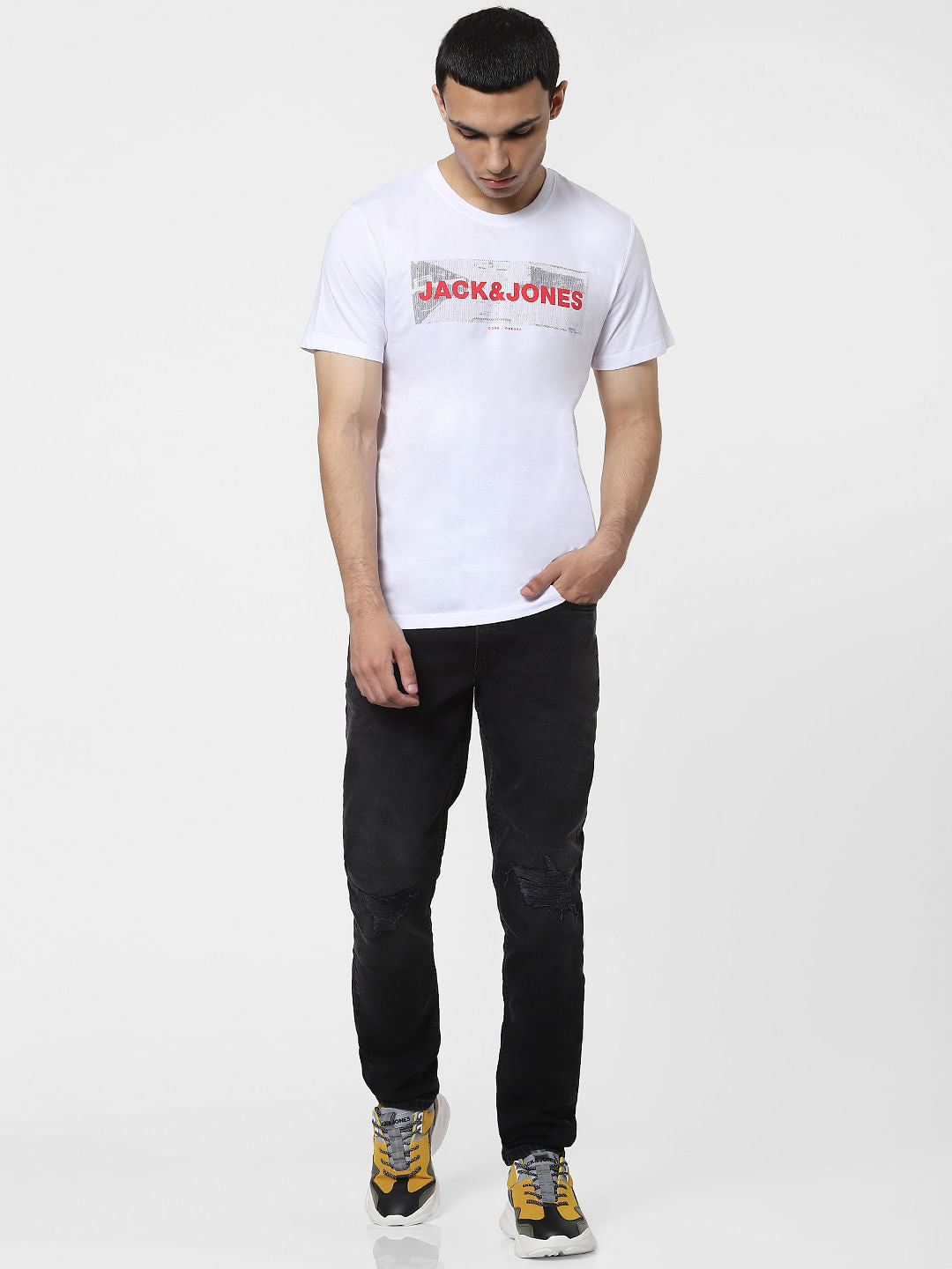 White Logo Print Crew Neck T-shirt