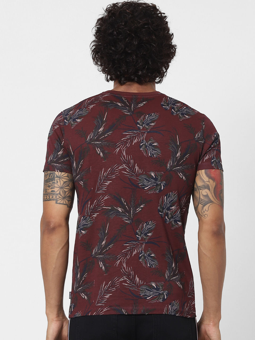 Red Tropical Print Crew neck T-shirt