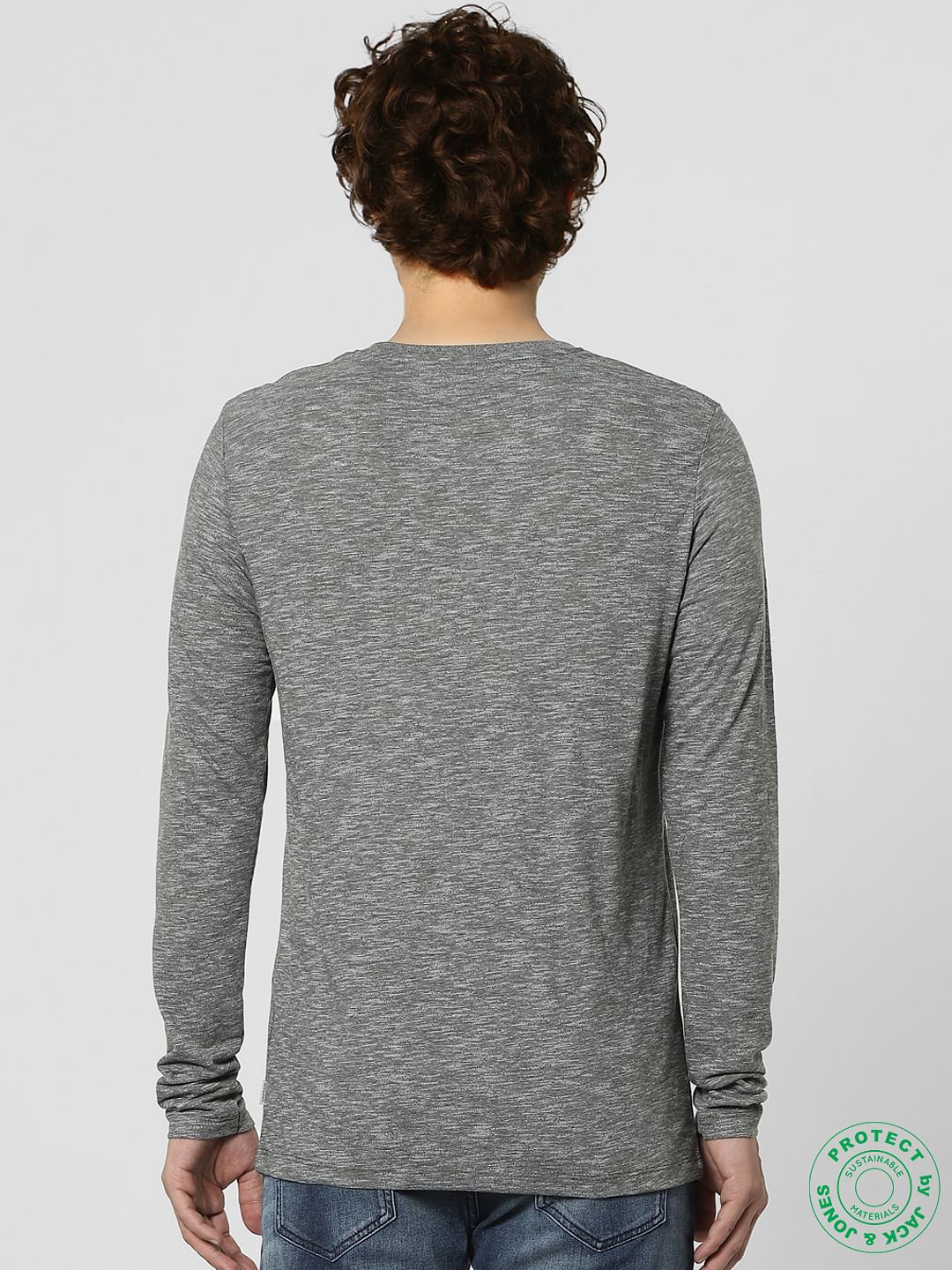 Grey Logo Print Full Sleeves T-shirt