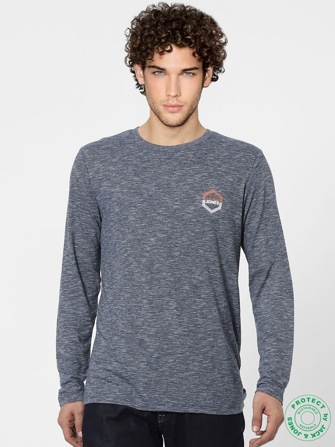 Blue Logo Print Full Sleeves T-shirt