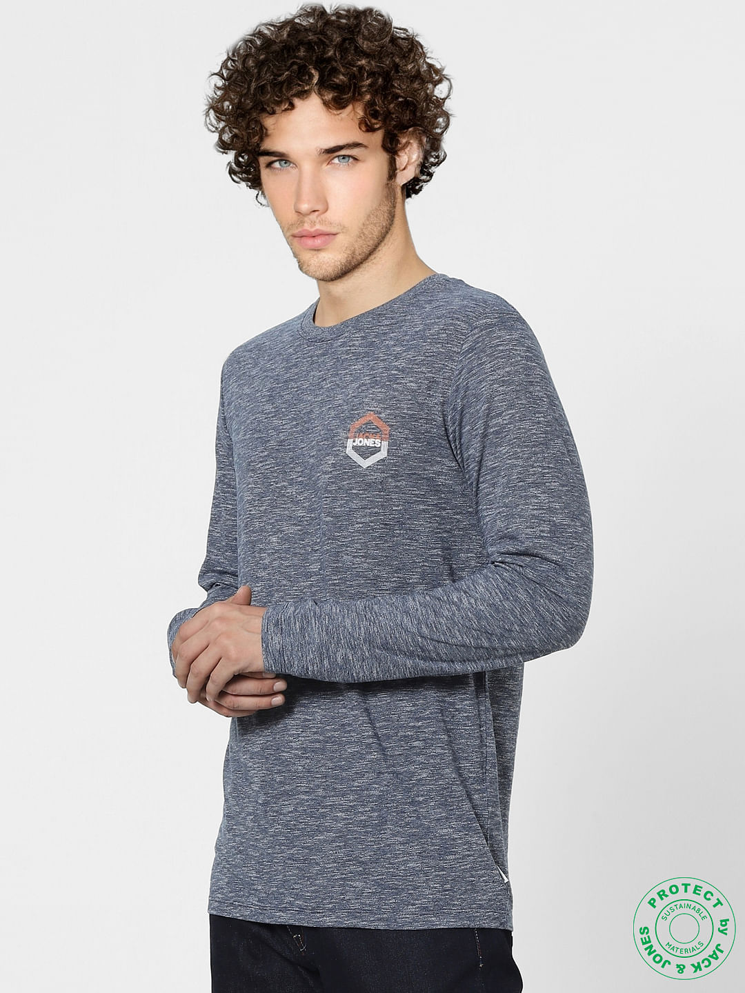 Blue Logo Print Full Sleeves T-shirt