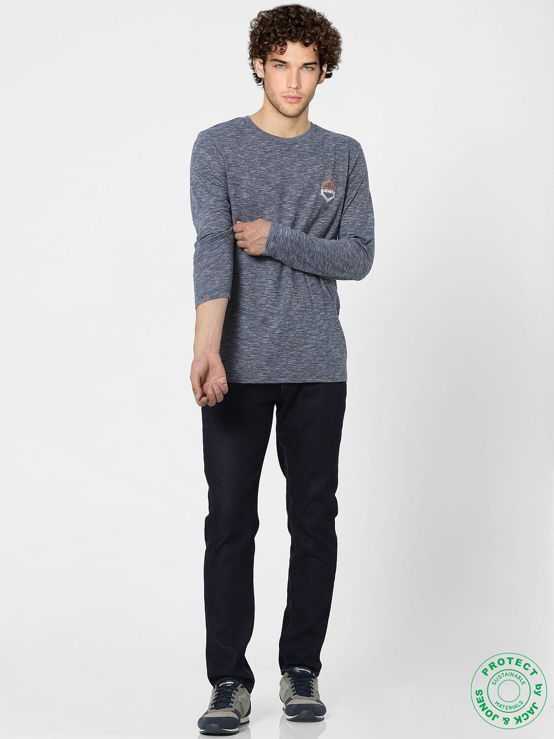 Blue Logo Print Full Sleeves T-shirt