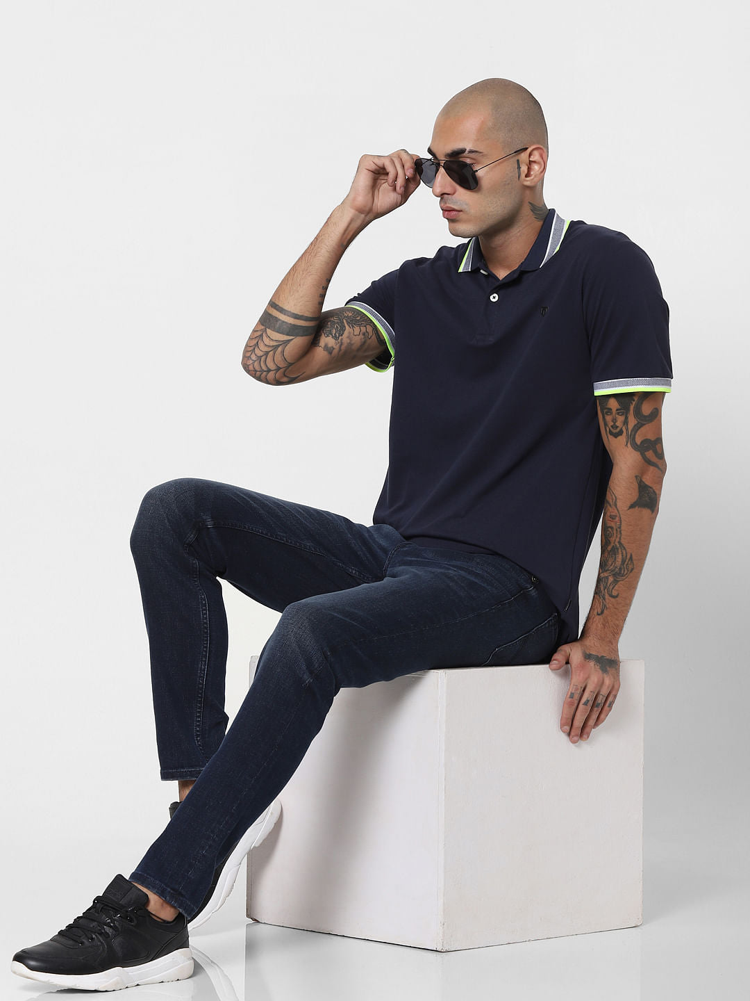 Blue Contrast Tipping Polo Neck T-shirt