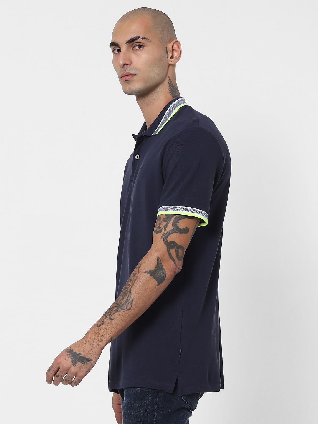 Blue Contrast Tipping Polo Neck T-shirt