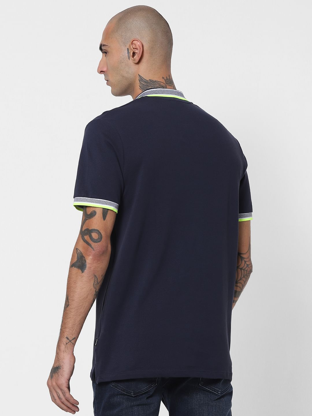 Blue Contrast Tipping Polo Neck T-shirt