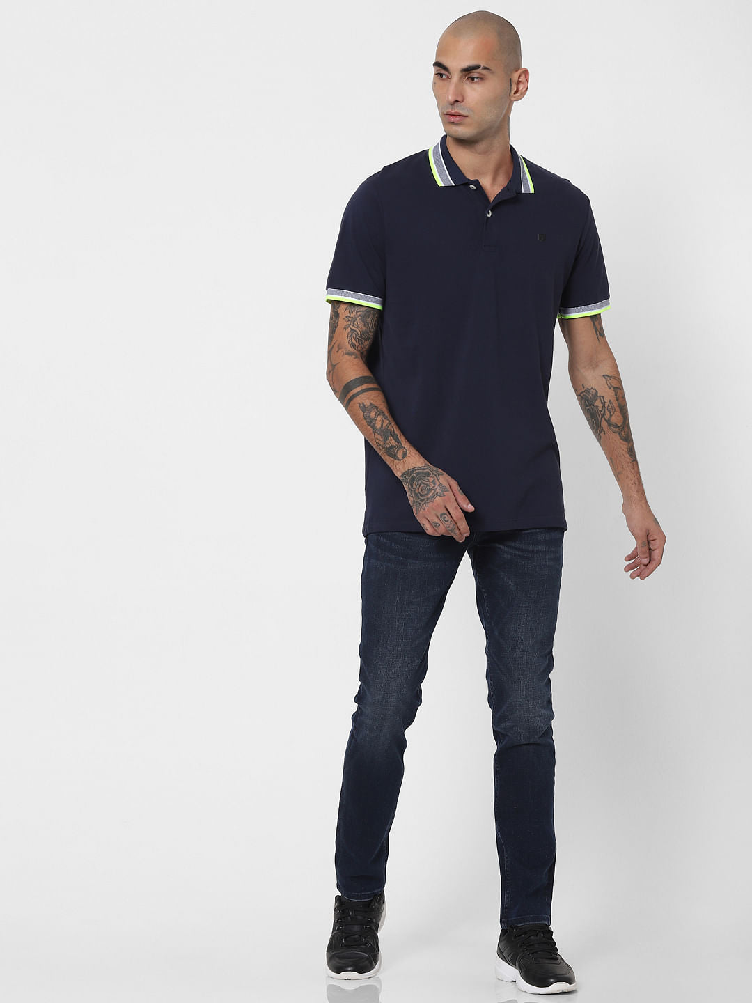 Blue Contrast Tipping Polo Neck T-shirt