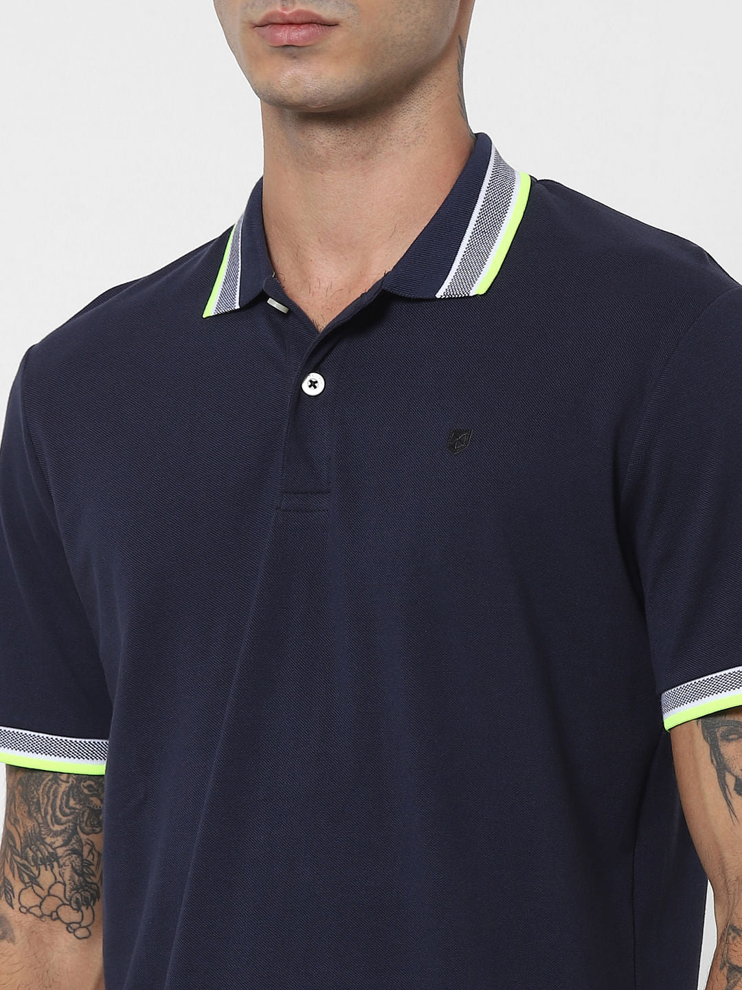 Blue Contrast Tipping Polo Neck T-shirt