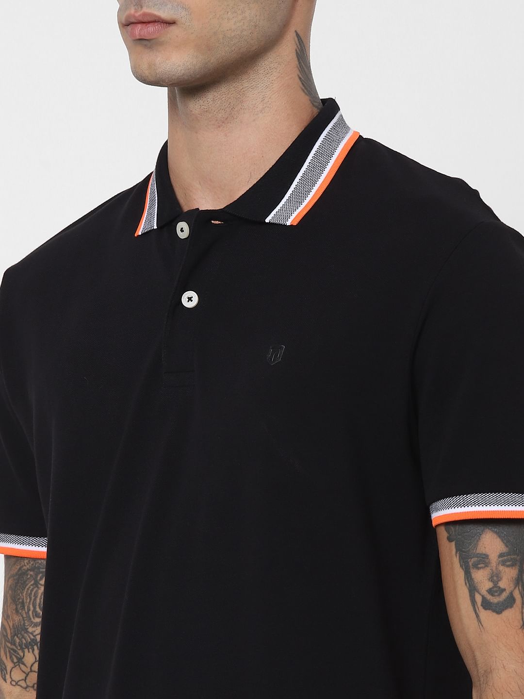 Black Contrast Tipping Polo Neck T-shirt