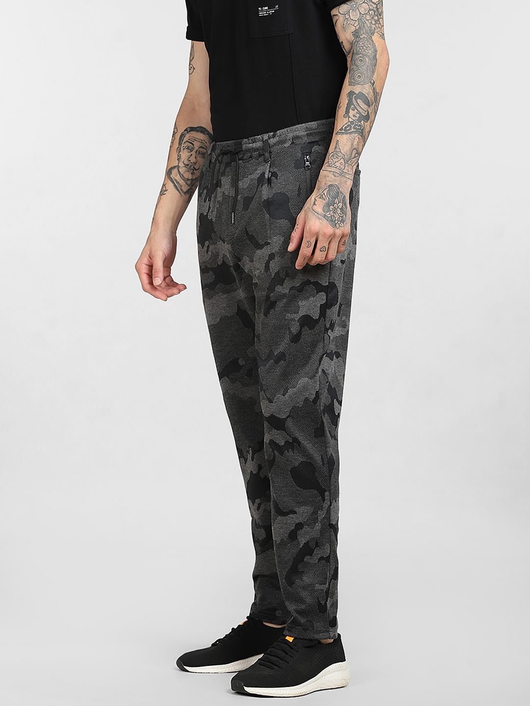 Black Mid Rise Camo Print Sweatpants