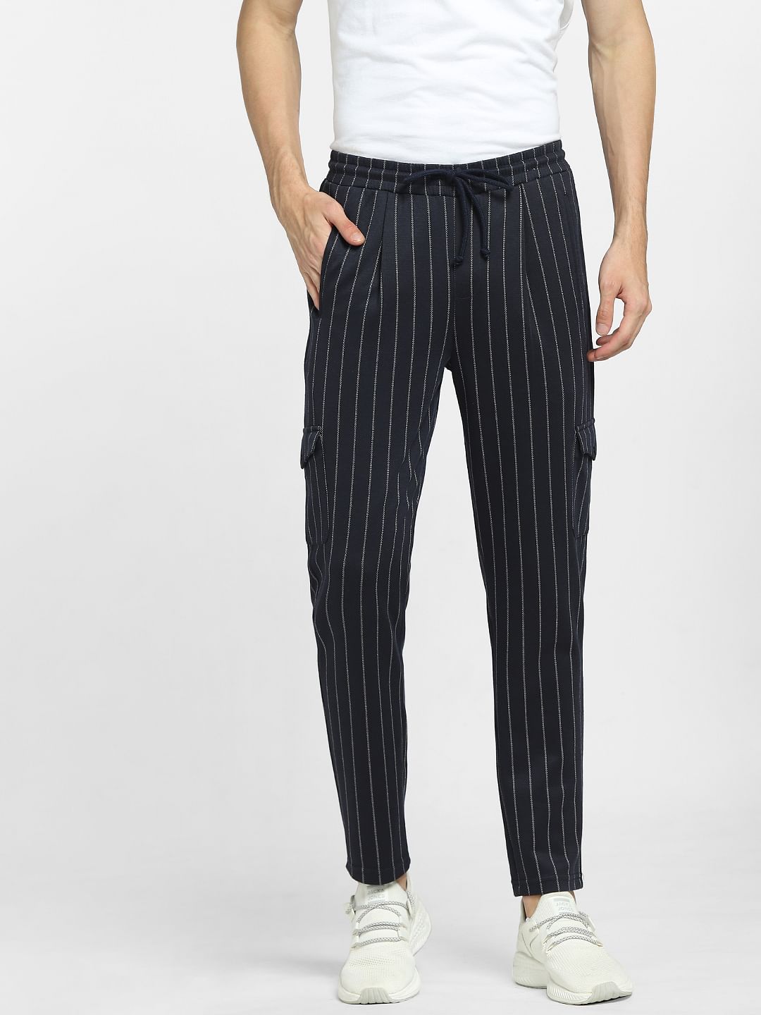 Navy Blue Striped Co-ord Cargo Pants
