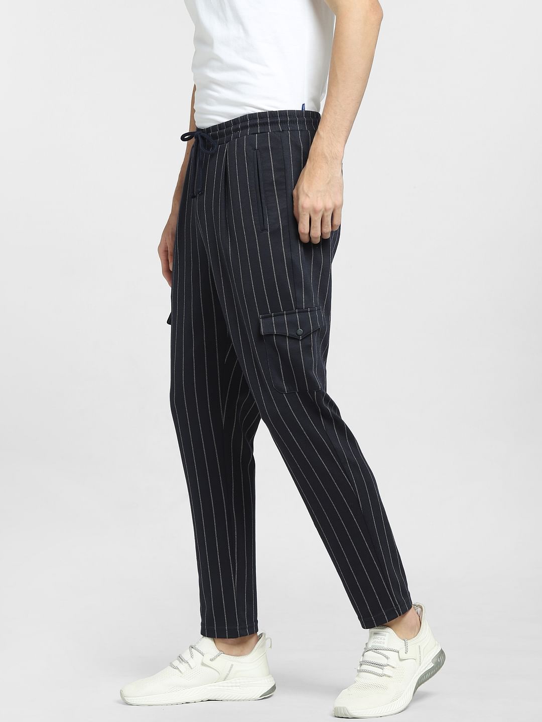 Navy Blue Striped Co-ord Cargo Pants