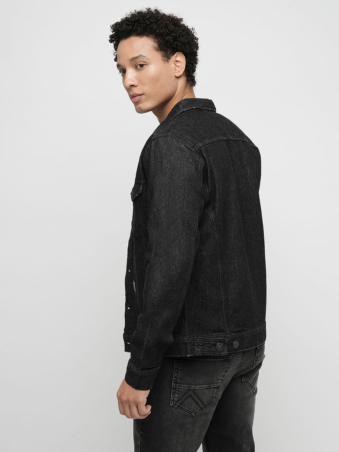 PRODUKT by JACK&JONES Black Distressed Cotton Denim Jacket