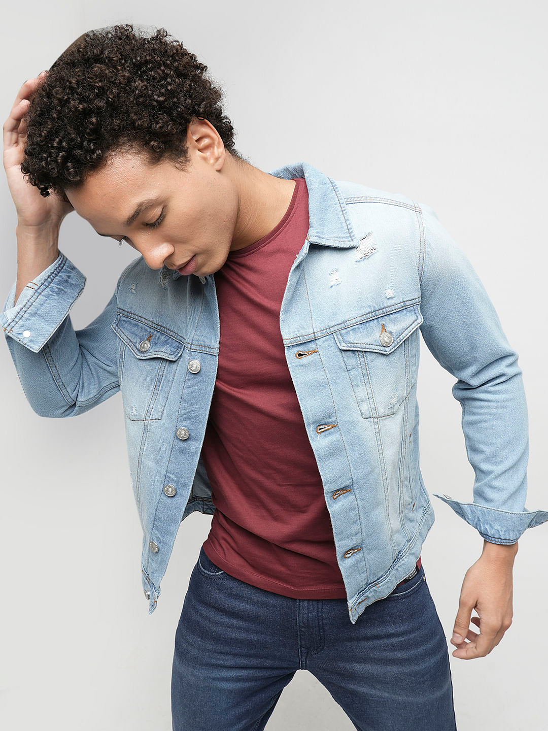 PRODUKT by JACK&JONES Light Blue Washed Cotton Denim Jacket - S