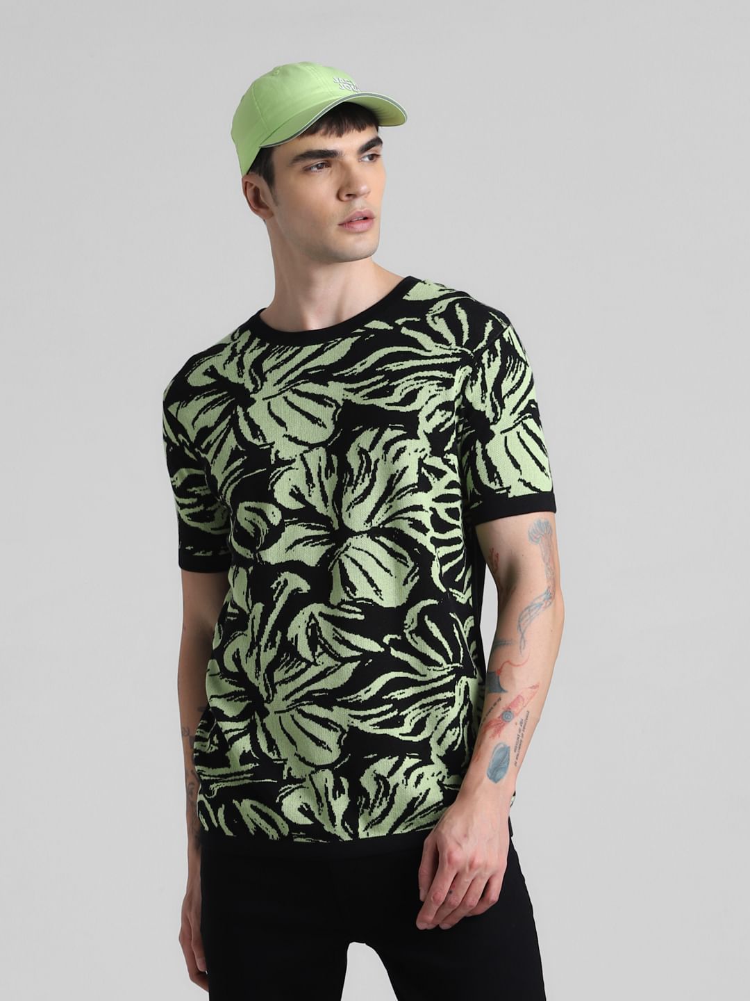 Black Printed Jacquard Knit T-shirt